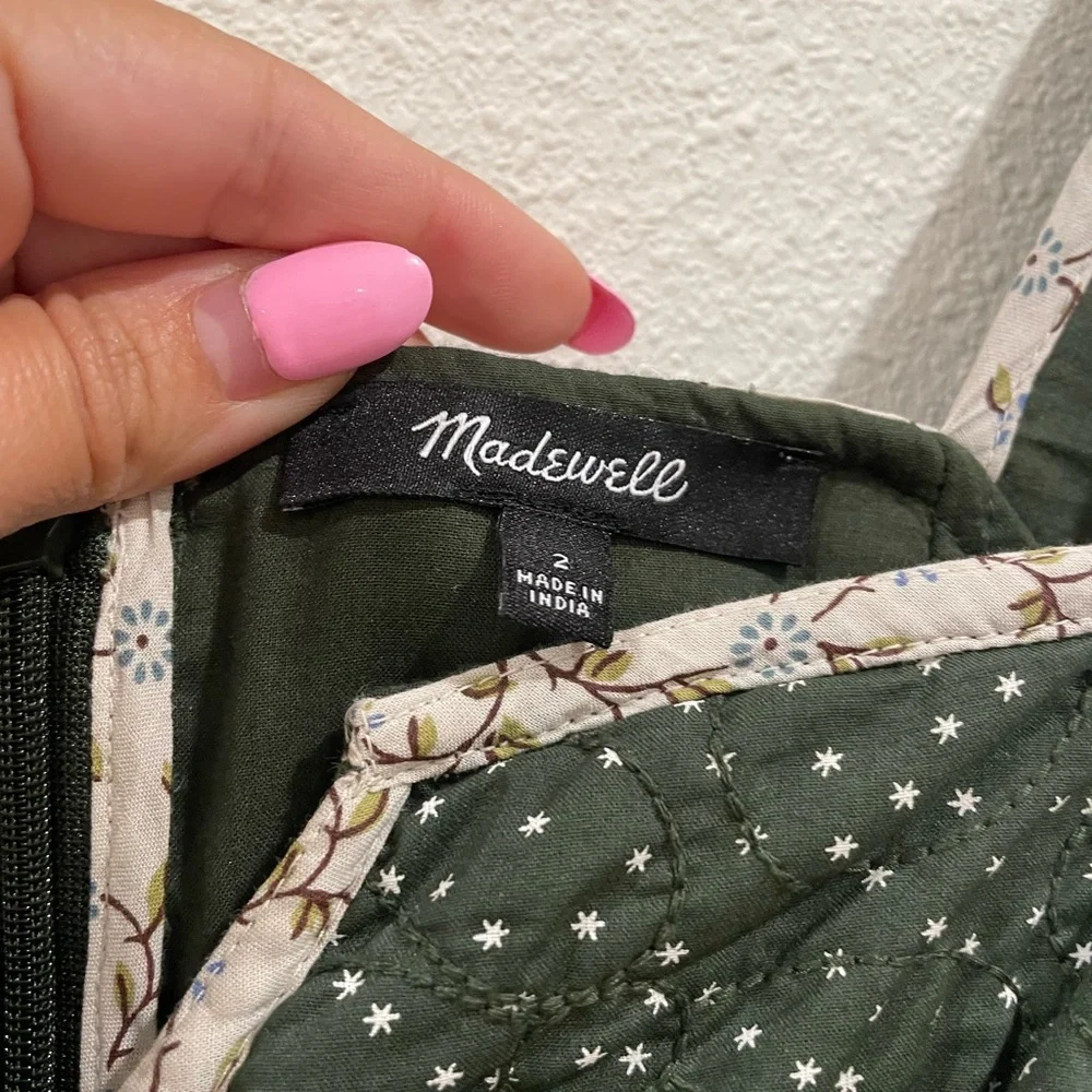Madewell Mix Square-neck Green Quilted Floral Spring Prairie Mini Dress Size 2 - Picture 9 of 12